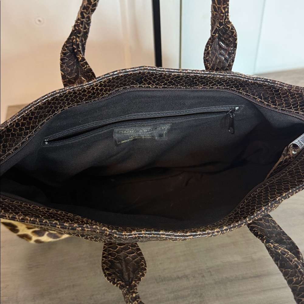 Vintage Leopard Print Leather Tote Bag - Calf Hair - Embossed pattern - brown - Picture 4 of 5